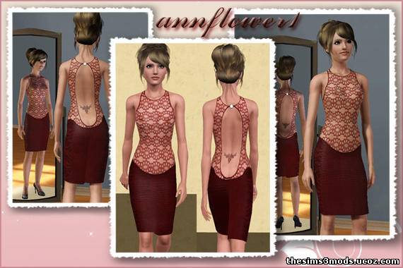 Бордовое платье для Sims 3