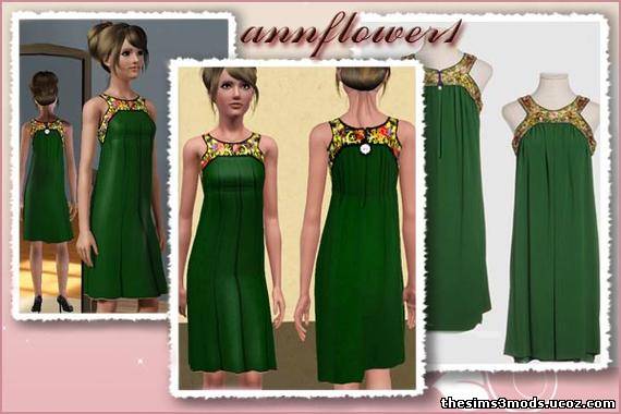 Зеленое платье для Sims 3