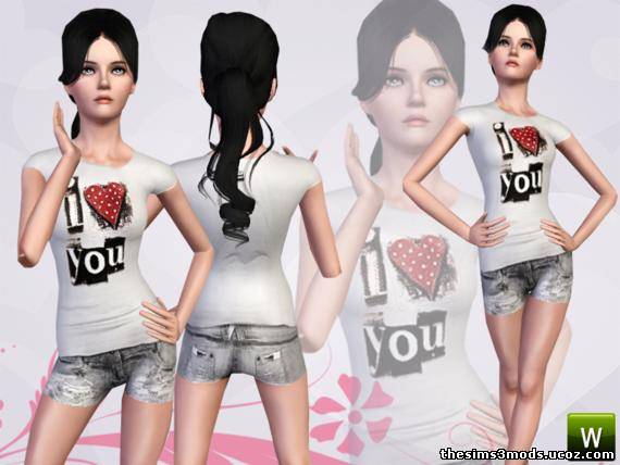Женская одежда I love you для Sims 3