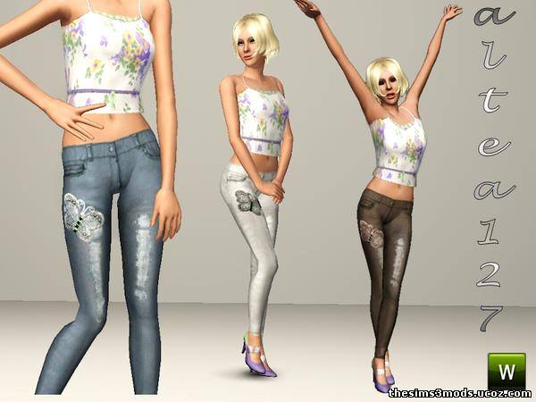 Sims 3 Одежда женская Джинсы Butterly от altea127