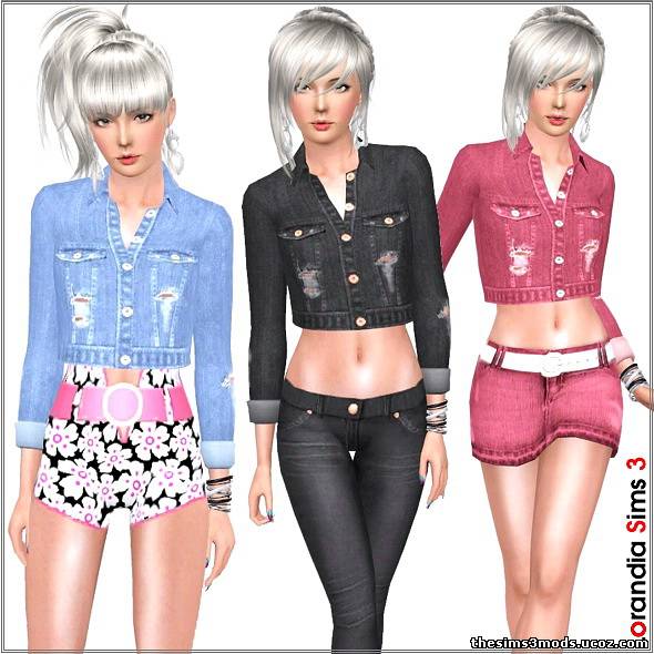 Sims 3 Женская одежда Шорты Distressed Denim Jacket от Lore